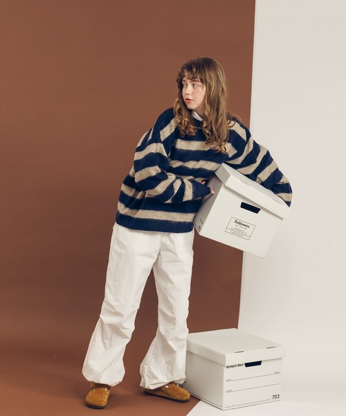 MUHET(ミュエータ)の「ウールMIXボーダーニット(ニット/セーター・レディース・ブラック/ネイビー・MEDIUM/X-LARGE)」の21枚目の写真