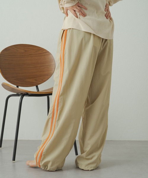 パンツ THE ANDAMANE Beige stretch polyester blend pant FLAG ON CREW ペインターパンツ メンズ ワイドシルエット 綿パン