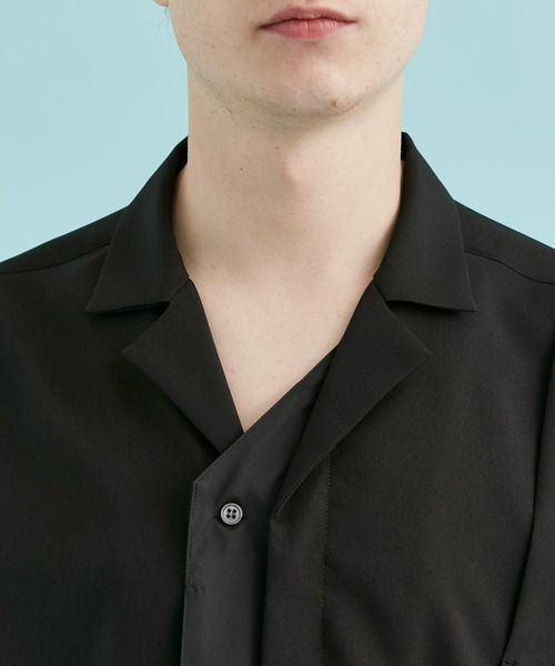 CITY TOKYO（シティトウキョウ）の「リネンライクドッキング半袖シャツ｜接触冷感/防シワ/速乾性（シャツ/ブラウス・メンズ・ブラック/グレイッシュベージュ/ネイビー・2/3/1）」の10枚目の写真