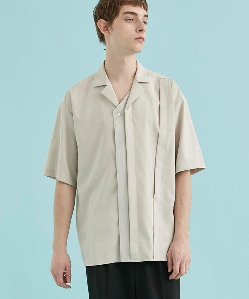 CITY TOKYO（シティトウキョウ）の「リネンライクドッキング半袖シャツ｜接触冷感/防シワ/速乾性（シャツ/ブラウス・メンズ・ブラック/グレイッシュベージュ/ネイビー・2/3/1）」の13枚目の写真