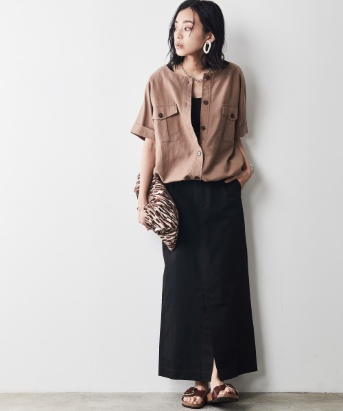 CHIC STYLE（シックスタイル）の「＜大きいサイズ＞裾リブワークシャツ シックスタイル（シャツ/ブラウス・レディース・ブラック/モカ・5L/L/4L/3L/LL）」の8枚目の写真