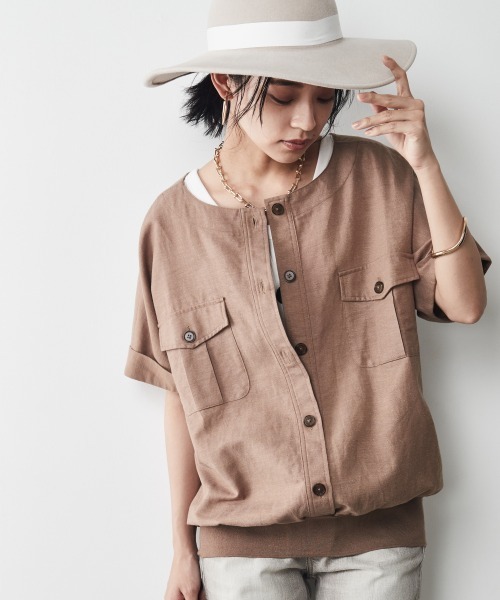 CHIC STYLE（シックスタイル）の「＜大きいサイズ＞裾リブワークシャツ シックスタイル（シャツ/ブラウス・レディース・ブラック/モカ・5L/L/4L/3L/LL）」の12枚目の写真