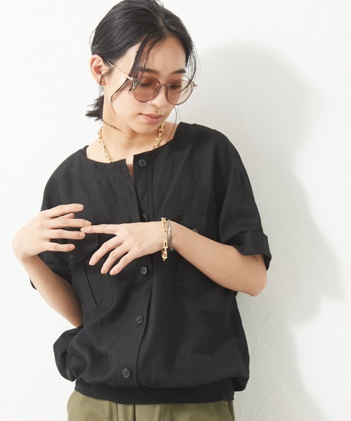 CHIC STYLE（シックスタイル）の「＜大きいサイズ＞裾リブワークシャツ シックスタイル（シャツ/ブラウス・レディース・ブラック/モカ・5L/L/4L/3L/LL）」の4枚目の写真