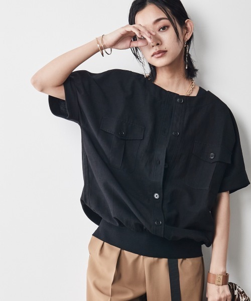 CHIC STYLE（シックスタイル）の「＜大きいサイズ＞裾リブワークシャツ シックスタイル（シャツ/ブラウス・レディース・ブラック/モカ・5L/L/4L/3L/LL）」の14枚目の写真