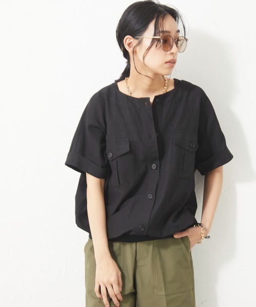 CHIC STYLE（シックスタイル）の「＜大きいサイズ＞裾リブワークシャツ シックスタイル（シャツ/ブラウス・レディース・ブラック/モカ・5L/L/4L/3L/LL）」の7枚目の写真