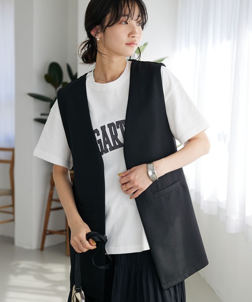 CRAFT STANDARD BOUTIQUE(クラフトスタンダードブティック)の「リネンライクジレ(ベスト・レディース・ブラック/ブラウン/ベージュ・M/L)」の2枚目の写真