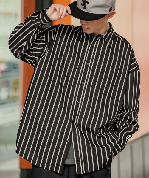 NULL（ヌル）の「【NULL】ストライプ＆無地 長袖シャツ（シャツ/ブラウス・メンズ・ライトブルー/ブラック/サックスブルー/ブルー/グレー/ブラック系/グリーン/ホワイト/ベージュ/ブルー系/ブラック系1/ネイビー系/チャコール/カーキ/オフホワイト/ブルー系3/ピンク系3/サックスブルー系3/ブラック系3/ホワイト系3/ブラック系2/ライトイエロー系3/イエロー系3・MEDIUM/X-LARGE/LARGE/SMALL）」の6枚目の写真