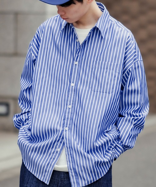 NULL（ヌル）の「【NULL】ストライプ＆無地 長袖シャツ（シャツ/ブラウス・メンズ・ライトブルー/ブラック/サックスブルー/ブルー/グレー/ブラック系/グリーン/ホワイト/ベージュ/ブルー系/ブラック系1/ネイビー系/チャコール/カーキ/オフホワイト/ブルー系3/ピンク系3/サックスブルー系3/ブラック系3/ホワイト系3/ブラック系2/ライトイエロー系3/イエロー系3・MEDIUM/X-LARGE/LARGE/SMALL）」の16枚目の写真