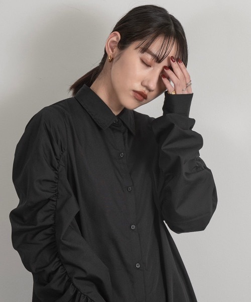 lawgy(ラウジー)の「gather sleeve shirt op(ワンピース・レディース・ホワイト/ブラック・FREE)」の12枚目の写真