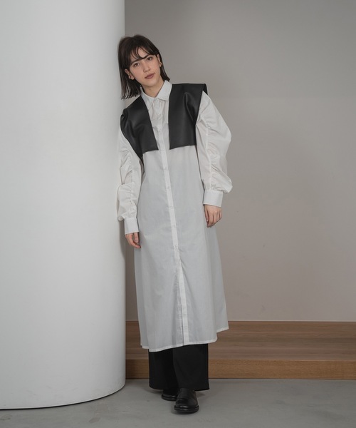 lawgy(ラウジー)の「gather sleeve shirt op(ワンピース・レディース・ホワイト/ブラック・FREE)」の15枚目の写真