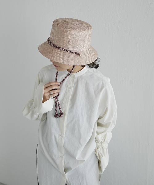 FERRUCCIO VECCHI（フェリシオベッキ）の「【FERRUCCIO VECCH（フェリシオヴェッキ）】ロープ付カンカン帽（ハット・レディース・ピンク/ブラック・FREE）」の2枚目の写真