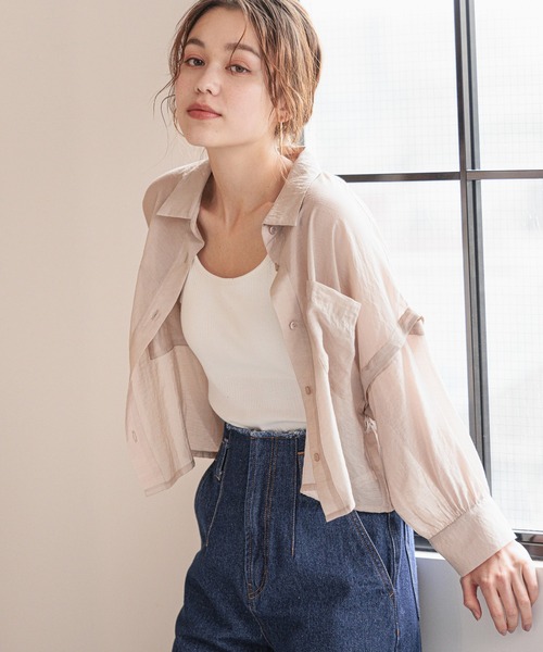 mysty woman(ミスティウーマン)の「ショートシアー2WAYシャツ 908451(シャツ/ブラウス・レディース・ブラウン/バーガンディー/アイボリー・FREE)」の2枚目の写真