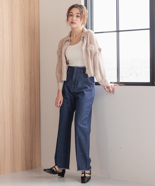 mysty woman(ミスティウーマン)の「ショートシアー2WAYシャツ 908451(シャツ/ブラウス・レディース・ブラウン/バーガンディー/アイボリー・FREE)」の18枚目の写真
