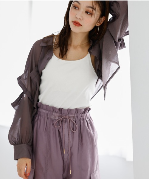 mysty woman(ミスティウーマン)の「ショートシアー2WAYシャツ 908451(シャツ/ブラウス・レディース・ブラウン/バーガンディー/アイボリー・FREE)」の22枚目の写真