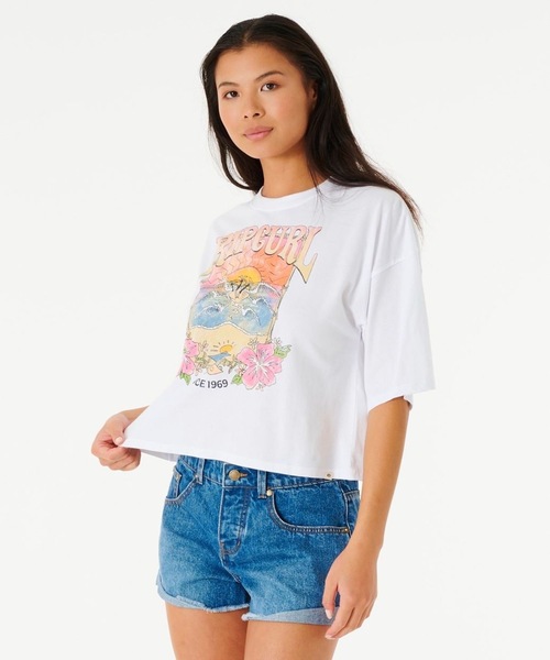 rip curl（リップカール）の「【RIPCURL（リップカール）】レディースロゴ半袖Tシャツ　BARRELLED HERITAGE CROP（Tシャツ/カットソー・レディース・ブラック系その他/ホワイト・SMALL/X-SMALL）」の3枚目の写真