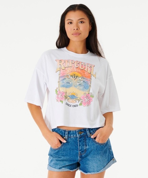 rip curl（リップカール）の「【RIPCURL（リップカール）】レディースロゴ半袖Tシャツ　BARRELLED HERITAGE CROP（Tシャツ/カットソー・レディース・ブラック系その他/ホワイト・SMALL/X-SMALL）」の19枚目の写真