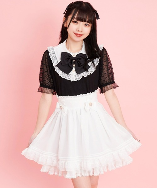 Secret Honey（シークレットハニー）の「裾レースフリルシフォンスカート（スカート・レディース・オフホワイト/ブラック・MEDIUM）」の2枚目の写真