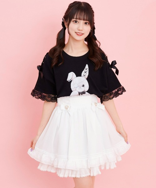 Secret Honey（シークレットハニー）の「裾レースフリルシフォンスカート（スカート・レディース・オフホワイト/ブラック・MEDIUM）」の3枚目の写真