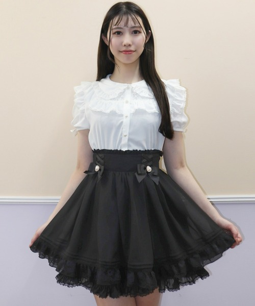 Secret Honey（シークレットハニー）の「裾レースフリルシフォンスカート（スカート・レディース・オフホワイト/ブラック・MEDIUM）」の5枚目の写真