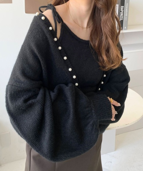 新品】sono 肩パール付き ニット SONO] ニットプルオーバー ティアード