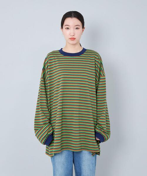 CITEN(シテン)の「<CITEN>リンガー ボーダー Tシャツ(Tシャツ/カットソー・レディース・ブラウン/ブラック・FREE)」の3枚目の写真