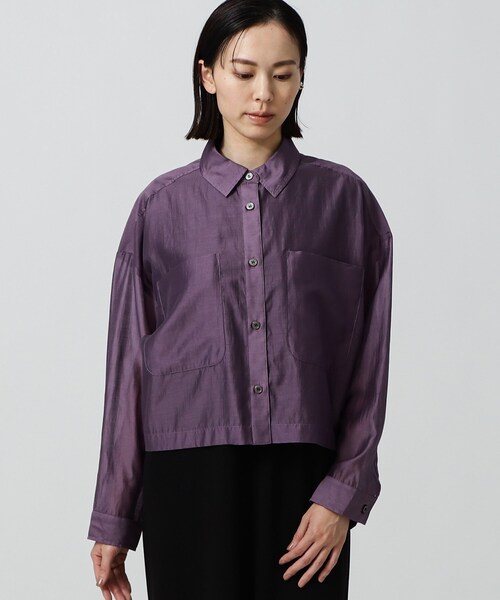 GALLEST（ギャレスト）の「シアークロップドシャツ（シャツ/ブラウス・レディース・ブラック/ダークグリーン/パープル系4・38）」の4枚目の写真