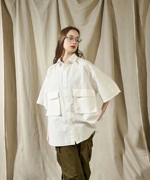WETTEMPT(ウィテンプト)の「SAND WASH BIG POCKET SHIRT /サンドウォッシュビッグポケットシャツ(シャツ/ブラウス・メンズ・オフホワイト/サックスブルー・SMALL/MEDIUM/LARGE)」の16枚目の写真