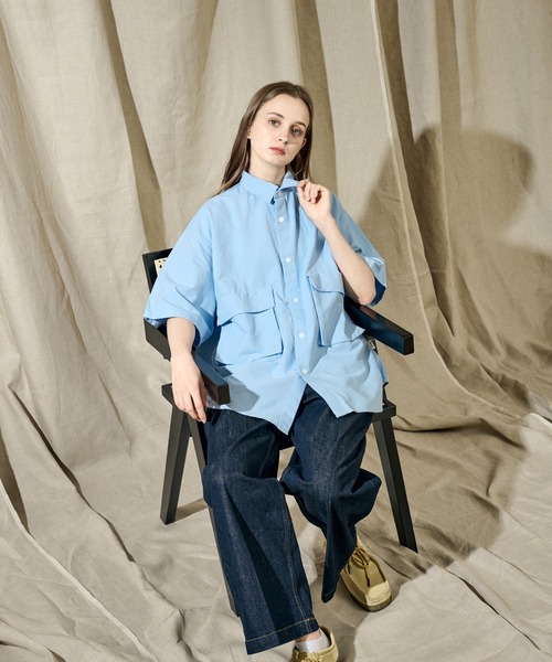 WETTEMPT(ウィテンプト)の「SAND WASH BIG POCKET SHIRT /サンドウォッシュビッグポケットシャツ(シャツ/ブラウス・メンズ・オフホワイト/サックスブルー・SMALL/MEDIUM/LARGE)」の6枚目の写真