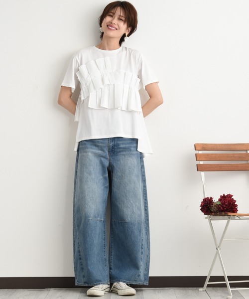 INTERPLANET（インタープラネット）の「ＴＣブロードアシメフリルＴシャツ（Tシャツ/カットソー・レディース・ブラック/オフホワイト・FREE）」の19枚目の写真