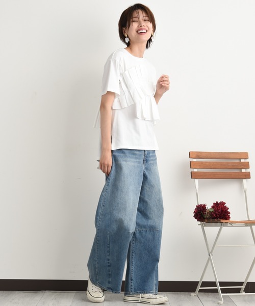 INTERPLANET（インタープラネット）の「ＴＣブロードアシメフリルＴシャツ（Tシャツ/カットソー・レディース・ブラック/オフホワイト・FREE）」の16枚目の写真