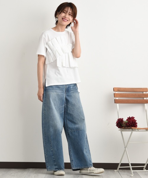 INTERPLANET（インタープラネット）の「ＴＣブロードアシメフリルＴシャツ（Tシャツ/カットソー・レディース・ブラック/オフホワイト・FREE）」の10枚目の写真