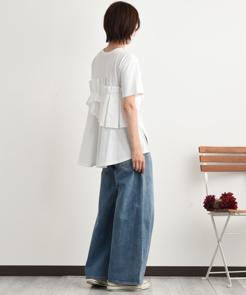 INTERPLANET（インタープラネット）の「ＴＣブロードアシメフリルＴシャツ（Tシャツ/カットソー・レディース・ブラック/オフホワイト・FREE）」の4枚目の写真