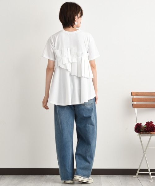 INTERPLANET（インタープラネット）の「ＴＣブロードアシメフリルＴシャツ（Tシャツ/カットソー・レディース・ブラック/オフホワイト・FREE）」の8枚目の写真