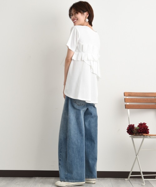 INTERPLANET（インタープラネット）の「ＴＣブロードアシメフリルＴシャツ（Tシャツ/カットソー・レディース・ブラック/オフホワイト・FREE）」の14枚目の写真