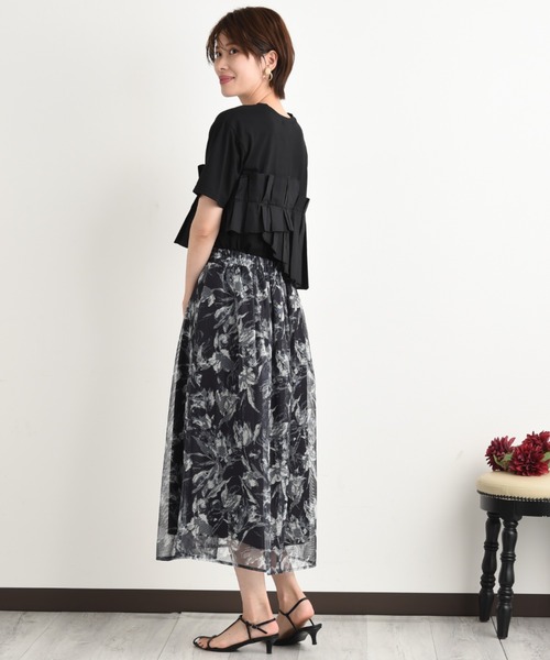 INTERPLANET（インタープラネット）の「ＴＣブロードアシメフリルＴシャツ（Tシャツ/カットソー・レディース・ブラック/オフホワイト・FREE）」の5枚目の写真