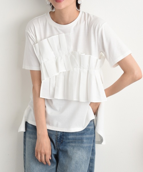 INTERPLANET（インタープラネット）の「ＴＣブロードアシメフリルＴシャツ（Tシャツ/カットソー・レディース・ブラック/オフホワイト・FREE）」の3枚目の写真