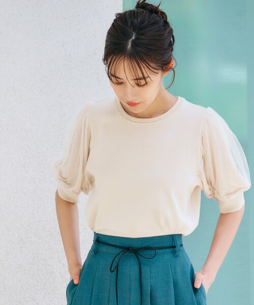 grove(グローブ)の「◆上品フェミニンな袖チュールニットプルオーバー(ニット/セーター・レディース・ブラック/ダークブラウン/ブルー/アイボリー・02/03/04/01/05)」の1枚目の写真