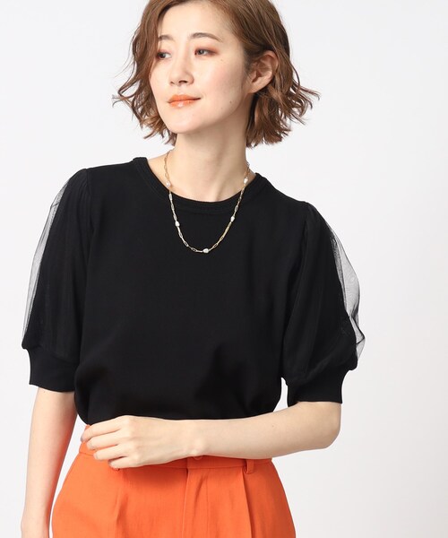 grove(グローブ)の「◆上品フェミニンな袖チュールニットプルオーバー(ニット/セーター・レディース・ブラック/ダークブラウン/ブルー/アイボリー・02/03/04/01/05)」の2枚目の写真