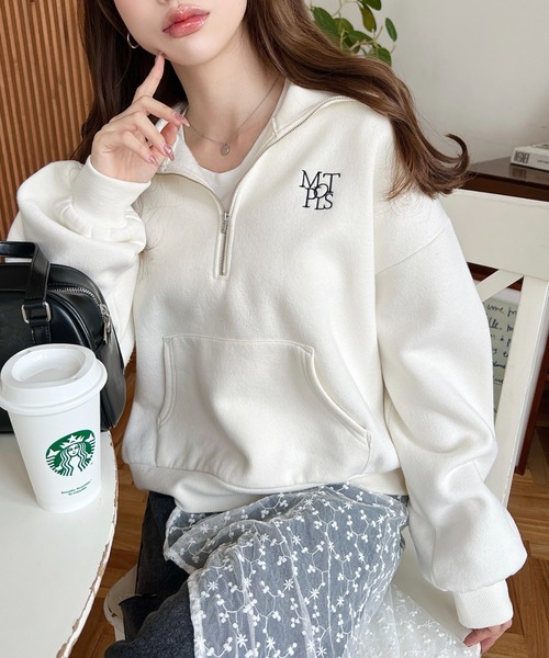 セール】【累計販売枚数1万枚突破！】裏起毛ワンポイント刺繍ハーフ