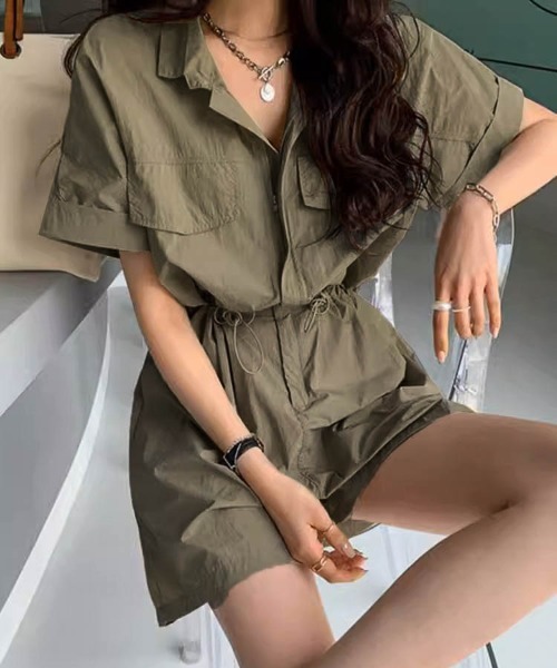 AMELY(エミリー)の「ドロストミニタリーオールインワン(つなぎ/オールインワン・レディース・ライトブラウン/カーキ/ブラック・M/L)」の15枚目の写真