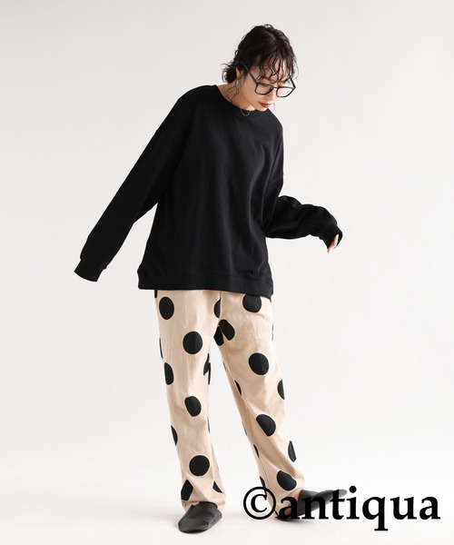 antiqua(アンティカ)の「綿100%ドット柄ルームウェア(ルームウェア/パジャマ・レディース・ブラック・FREE)」の4枚目の写真