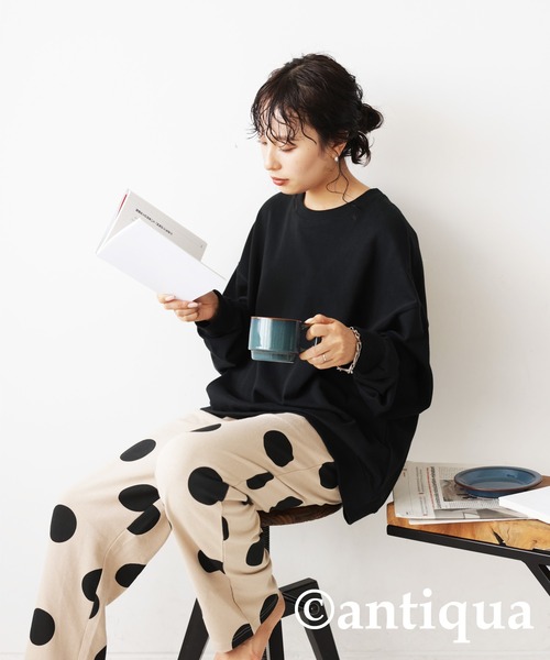 antiqua(アンティカ)の「綿100%ドット柄ルームウェア(ルームウェア/パジャマ・レディース・ブラック・FREE)」の7枚目の写真