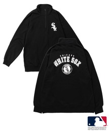 MLB/メジャーリーグベースボール WEB限定 別注 エムエルビー ロゴ刺繍 ツイルワッペン ラバープリント 球団ロゴ オーバーサイズ 長袖 ハーフジップ パーカー 裏毛