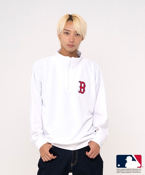 MLB(メジャーリーグベースボール)の「MLB/メジャーリーグベースボール WEB限定 別注 エムエルビー ロゴ刺繍 ツイルワッペン ラバープリント 球団ロゴ オーバーサイズ 長袖 ハーフジップ パーカー 裏毛(スウェット・メンズ・オフホワイト/グリーン/ネイビー/ブラック/グレー・M/LL/L)」の7枚目の写真