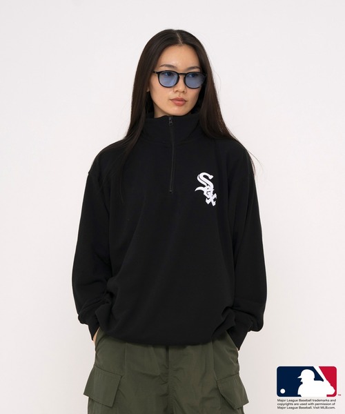 MLB(メジャーリーグベースボール)の「MLB/メジャーリーグベースボール WEB限定 別注 エムエルビー ロゴ刺繍 ツイルワッペン ラバープリント 球団ロゴ オーバーサイズ 長袖 ハーフジップ パーカー 裏毛(スウェット・メンズ・オフホワイト/グリーン/ネイビー/ブラック/グレー・M/LL/L)」の8枚目の写真