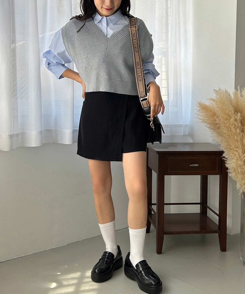 one after another NICE CLAUP（ワンアフターアナザーナイスクラップ）の「シャツ×ニットベストセット（ベスト・レディース・アイボリー/ネイビー/グレー・FREE）」の4枚目の写真