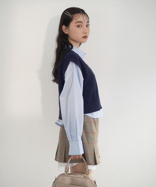 one after another NICE CLAUP（ワンアフターアナザーナイスクラップ）の「シャツ×ニットベストセット（ベスト・レディース・アイボリー/ネイビー/グレー・FREE）」の17枚目の写真