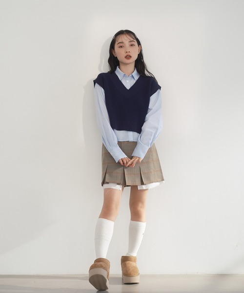 one after another NICE CLAUP（ワンアフターアナザーナイスクラップ）の「シャツ×ニットベストセット（ベスト・レディース・アイボリー/ネイビー/グレー・FREE）」の12枚目の写真