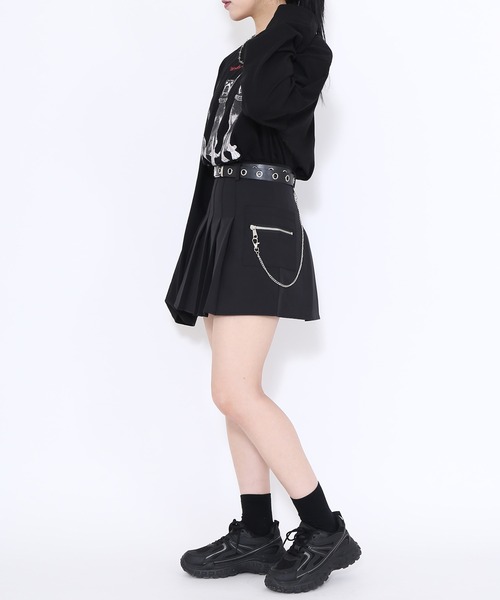 REFLEMER 黒 プリーツスカート ベルト付き チェーン スカート ベルト付きチェーンプリーツミニスカート : ZOZOTOWN