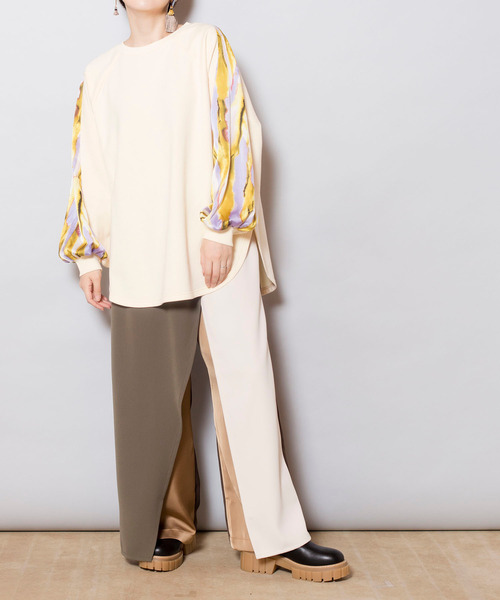 OSMOSIS（オズモーシス）の「【WEB限定アイテム】切替ｽﾘｰﾌﾞﾌﾟﾙｵｰﾊﾞｰ（Tシャツ/カットソー・レディース・ブラック/アイボリー・ONE SIZE）」の11枚目の写真